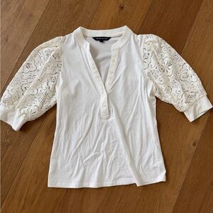 Veronica Beard White Button Henley Top